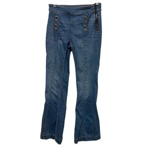 Pilcro and the Letterpress Anthropologie Sailor Flare Jeans Blue Sz 27 Side Zip
